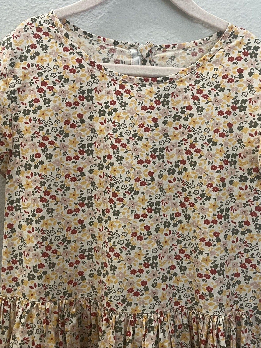 Petit Bateau Cream Floral Print Girls' Tunic with Red & Yellow Blooms